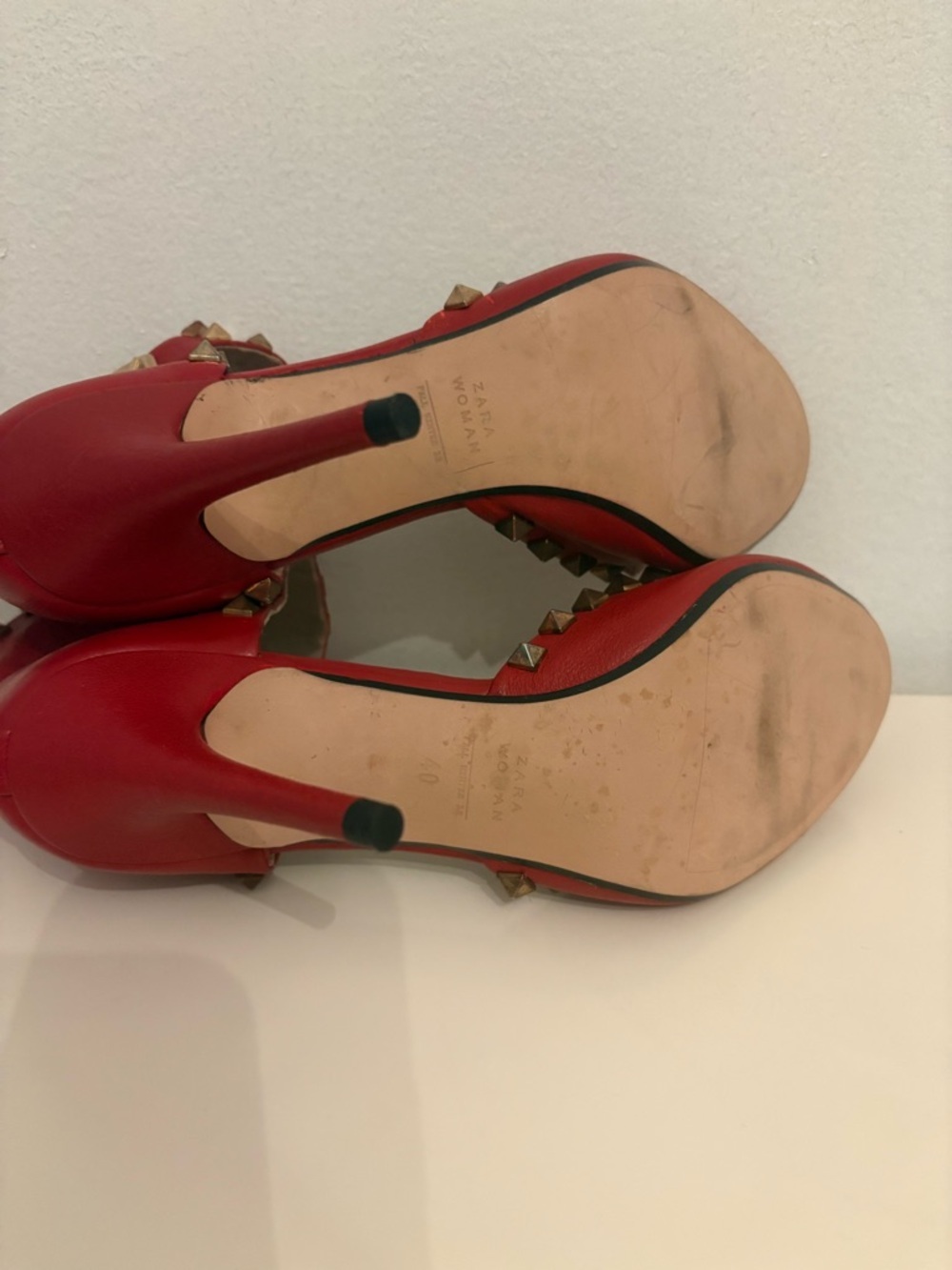 Zara Red Studded Ankle-Strap Pointed Heels - Picture 5 of 5
